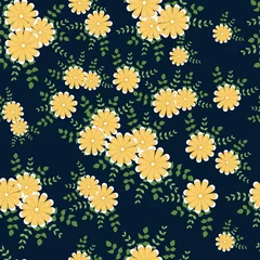 Foto op Canvas Garden full of flowers and leaves. High density, interesting endless pattern. Meadow on clothes or wrapping paper, wallpaper. Seamless vector illustration. Fabric, wrapper swatch. Doodle hand drawing. © pawczar