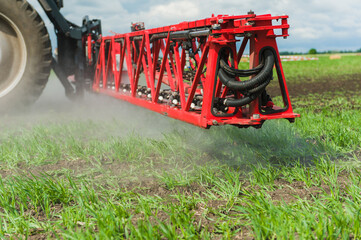 Close up detail of spraying farm machine