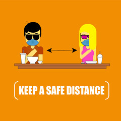 illustration vector : People safe distancing on Covid 19 Pandemic.
