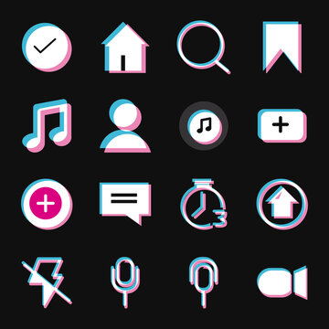 Tik Tok Lighten Style Icon Set Vector Design