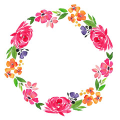 watercolor floral bloom wreath with red rose