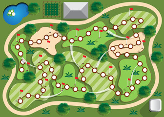 A board game on the theme of golf. View from above. Vector illustration. 