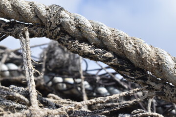 The fishing rope under the sun to get dry at the abandoned seaport in Sapporo Japan