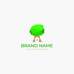 Tree house reative modern simple greenhouse logo design vector template. Greenhouse farm icon design. Green leaf logo.
