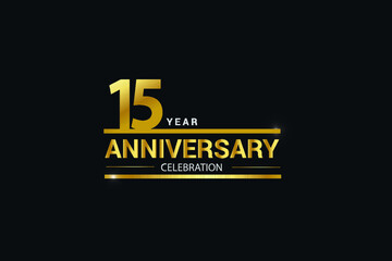 15 year anniversary celebration logotype. anniversary logo with golden and Spark light white color isolated on black background, vector design for celebration, invitation and greeting card - vector