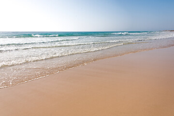 Fototapeta na wymiar Empty sandy beach in the morning sun