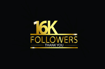 16K,16.000 Followers celebration logotype with golden and Spark light white color isolated on black background for social media - Vector