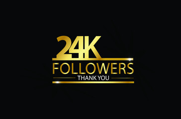 24k, 24.000 Followers celebration logotype with golden and Spark light white color isolated on black background for social media - Vector