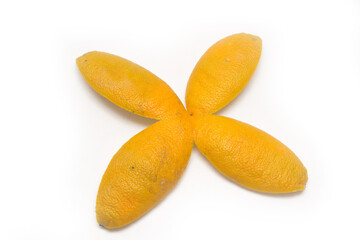 Single orange peel isolated on a white background