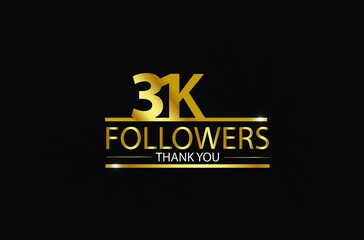 31k, 31.000 Followers celebration logotype with golden and Spark light white color isolated on black background for social media - Vector