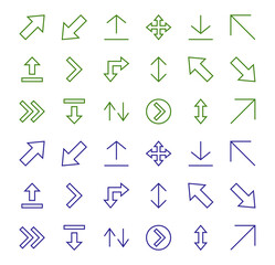 Set of line arrows, directions, arrows, contains icons such as pause, continuation, directly, to the right, Editable stroke. 480x480, On a white background, Vector illustration