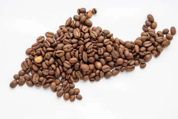 Coffee beans isolated on white background with copyspace for text. Coffee background or texture concept.