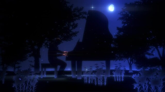 Man Playing Piano under The Moon VJ Loop Background