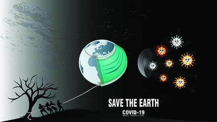 Earth  wearing the mask concept, humans covering the mask on earth globe, vector illustration eps format 