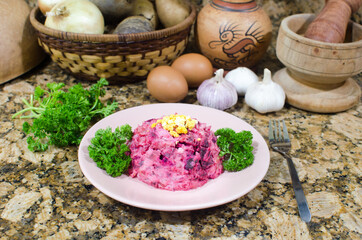 Potato salad with fresh vegetables and herbs