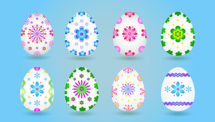 Set of colorful easter eggs isolated on white background. Vector illustration.
