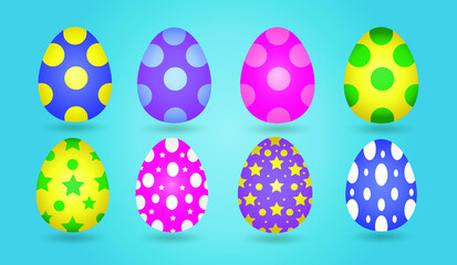Set of colorful easter eggs isolated on white background. Vector illustration.