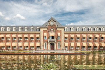 big old mansion with a fountain