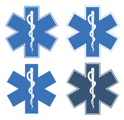 Star of Life. Blue six-pointed star in the center - the White Rod of Asclepius