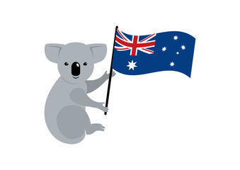 Koala with Australian flag icon vector. Cute koala icon isolated on white background. Adorable koala bear with Australian flag cartoon character. Australian animal symbol © betka82