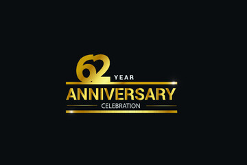 62 year anniversary celebration logotype. anniversary logo with golden and Spark light white color isolated on black background, vector design for celebration, invitation and greeting card - vector