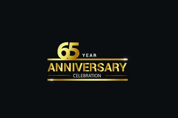 65 year anniversary celebration logotype. anniversary logo with golden and Spark light white color isolated on black background, vector design for celebration, invitation and greeting card - vector