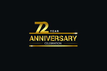 72 year anniversary celebration logotype. anniversary logo with golden and Spark light white color isolated on black background, vector design for celebration, invitation and greeting card - vector