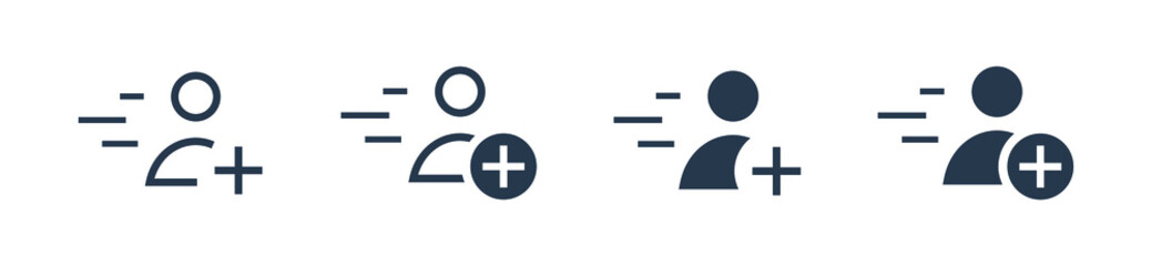 Quick registration line vector icon. 
People vector symbol. Avatar with plus icons set for web design. Modern flat web profile icon for app design. User face minimal flat linear icons