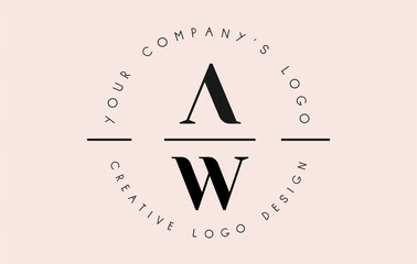 Letters AW A W Logo set as a stamp or personal signature. Simple AW Icon with Circular Name Pattern. - obrazy, fototapety, plakaty