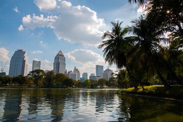 Obraz na płótnie Canvas Cityscape at Lumpini park, Bangkok, Thailand