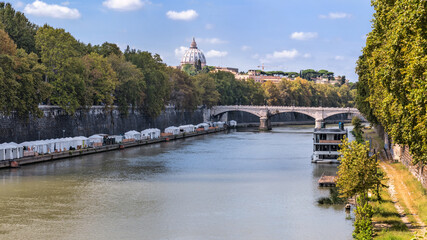 Bridge over Tiber river in Rome, Italy.
