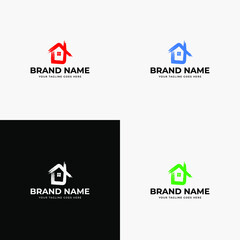 Modern abstract hand drawing brush real estate business logo design template vector illustration. Home or house icon design for a construction company.