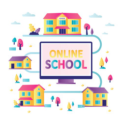 Fototapeta premium Online school in every house. Accessibility of e-learning and development of internet education.