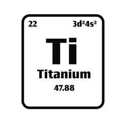 Titanium (Ti) button on black and white background on the periodic table of elements with atomic number or a chemistry science concept or experiment.	