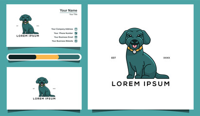 Vector illustration of cute dog logo template and business card design template.
