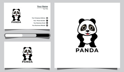 Vector illustration of cute panda logo template and business card design template.