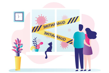 Love couple stay at home, quarantine or self-isolation. Health care concept. Fears of getting coronavirus.
