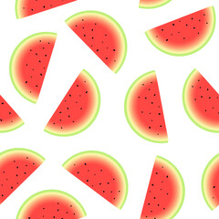 Red water melon slices seamless pattern on transparent background. Repetitive vector illustration.