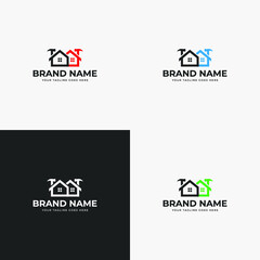 Double Home repair logo design template vector illustration. House building tools vector design. House construction logotype icon design.