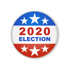 2020 United States of America presidential election button design. Badge USA election 2020 design. Patriotic stars and stripes theme.
