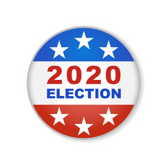2020 United States of America presidential election button design. Badge USA election 2020 design. Patriotic stars and stripes theme.