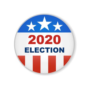 2020 United States of America presidential election button design. Badge USA election 2020 design. Patriotic stars and stripes theme.