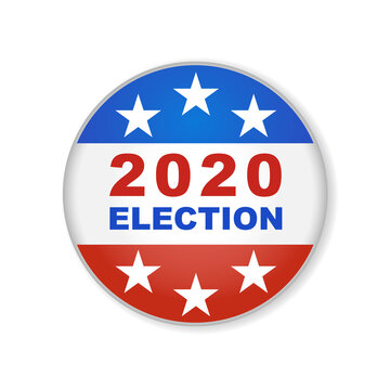 2020 United States of America presidential election button design. Badge USA election 2020 design. Patriotic stars and stripes theme.
