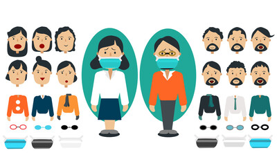 Man and woman character with face mask,Coronavirus Protection concept.