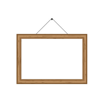 Realistic wooden photo frame isolated on white background. 