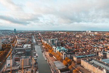 Cityscape of downtown Brussels and the canal in late morning hours 