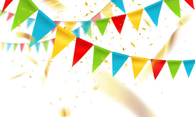 Fototapeta na wymiar Background with flags, sparkling confetti. Vector illustration. Ads banner template.