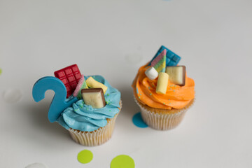 holiday cupcakes. cupcakes with cream for the child's birthday