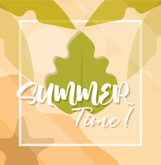hello summer banner, leaf foliage exotic season vacations travel concept