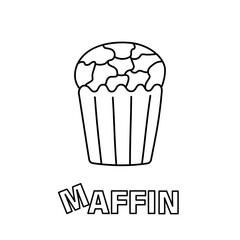 Sweet delicious cupcake. Black and White vector illustration. 